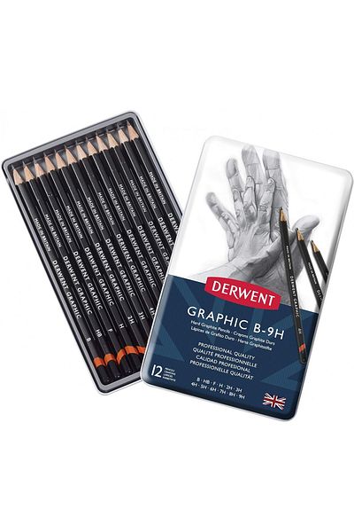 Derwent Graphic Pencil (Hard) 12 Pieces Tin Box