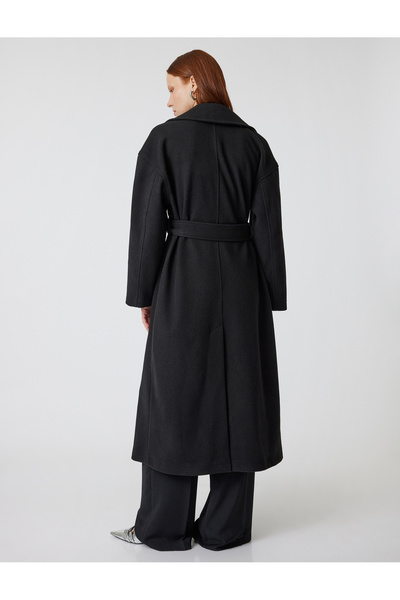 Koton Öv részletes, kétsoros, gombos zsebes extra hosszú kasmírkabát