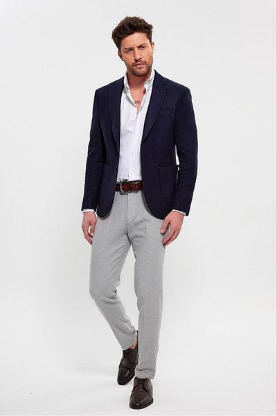 Savira Slimfit navy blue ανδρικό αθλητικό μπουφάν μονό γιακά drop 6 πλεκτό ύφασμα