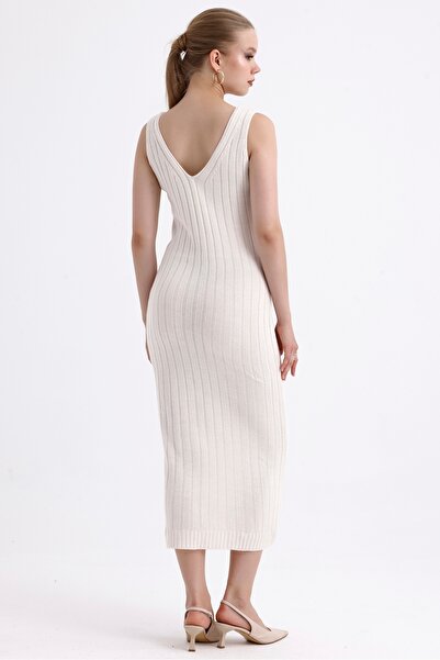 MD trend Women's Crop Flowy Sweater and Double V-Neck Strappy Ribbed Dress Double Knitwear Set