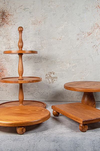 kitchen trend Justwood 4-Piece 3-Tier Cake Stand, 29 Cm Cake Holder, 29 Cm Risus, 17x30 Risus Large Size Wooden Dowry Set