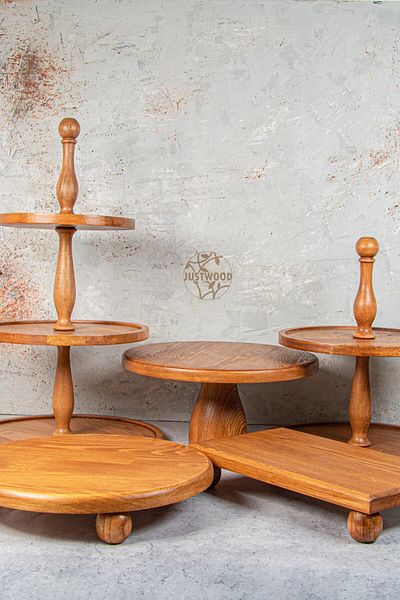 kitchen trend Justwood 5 Piece 3-Tier, 2-Tier Cake Stand, 29 Cm Cake Holder, 29 Cm Risus, 17x30 Risus Wooden Dowry Set