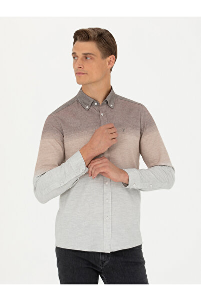 Cacharel قميص بني بقصة ضيقة وأكمام طويلة 50272878 -VR029