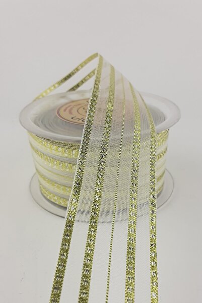 Limelia Золота смугаста фантазійна шифонова стрічка 25 м 4 см