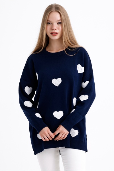 MD trend Γυναικείο πλεκτό πουλόβερ με λαιμόκοψη με μοτίβο καρδιάς