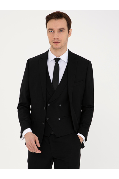 Cacharel Black Slim Fit Wool Jacket 50235704-Vr046
