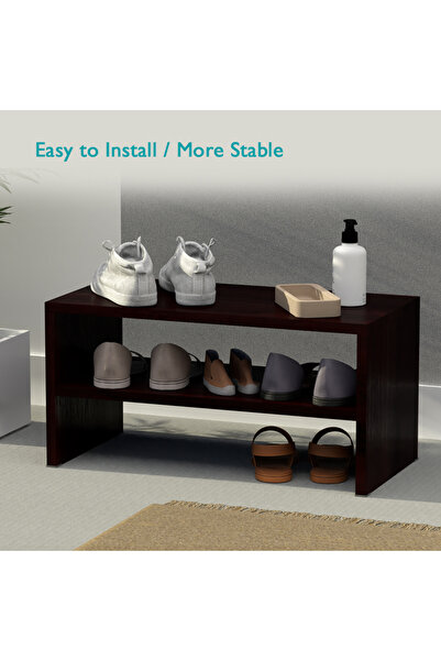 Mahmayi 2-Tier Stackable Shoe Rack, Wooden 2-Shelf Shoe Shoes , Dark Walnut