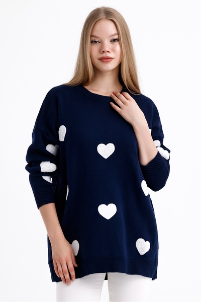 MD trend Γυναικείο πλεκτό πουλόβερ με λαιμόκοψη με μοτίβο καρδιάς