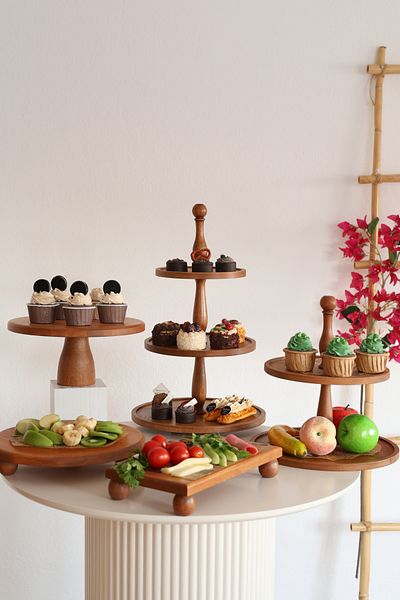 kitchen trend Justwood 5 Piece 3-Tier, 2-Tier Cake Stand, 29 Cm Cake Holder, 29 Cm Risus, 17x30 Risus Wooden Dowry Set