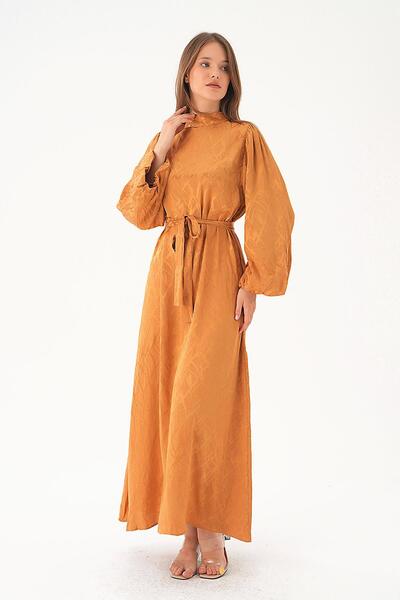 Rays Φόρεμα 4210A Model Camel με στάμπα και φύλλο