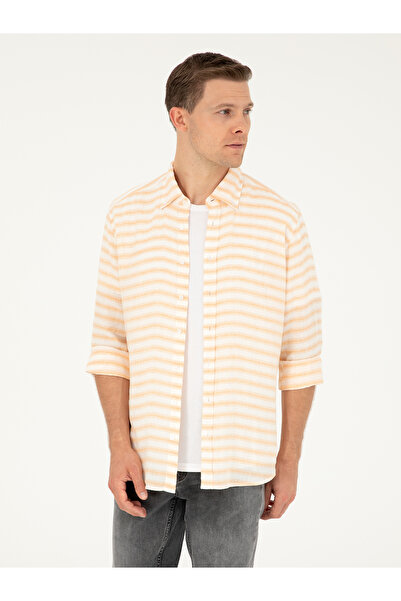 Cacharel قميص كتان برتقالي مخلوط بأكمام طويلة 50247552-VR051