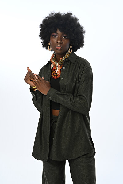 Orfeo Negro Жіноча сорочка оверсайз з тонким блискучим принтом