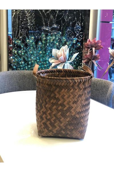 Sever Brown Round Knitted Basket 30X30X29Cm