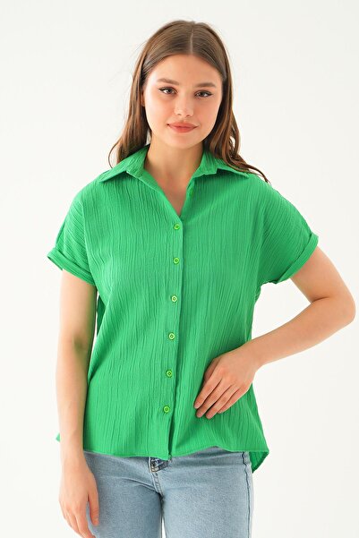 Rays Πουκάμισο με κοντό μανίκι Benetton Green oversized - 4163A