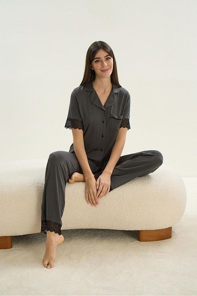 Sevim Women's Long Sleeve Front Buttoned Viscose Green Pajamas Set 67951