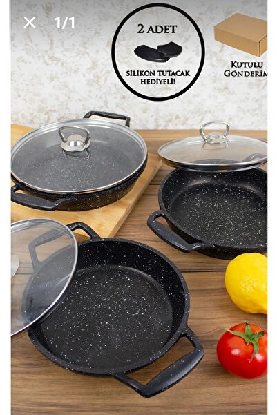 Esta ESSENSO 6-Piece Black Glass Lid Granite Pot Set 18-20-22 cm