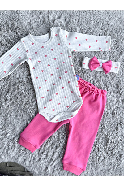 Zuff Baby طقم باندانا مطبوع عليه قلب للفتيات الصغيرات مكون من 3 قطع