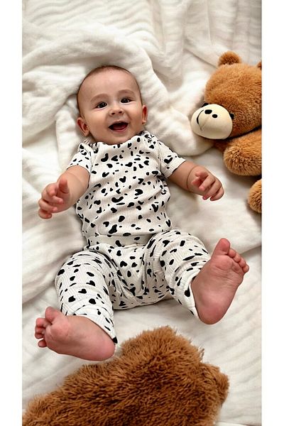 DİVİSTA Unisex Baby Body and trousers Set - Printed Snap Fasteners