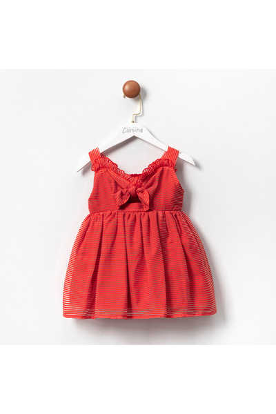 Cumino فستان صوفيا بفيونكة حمراء للفتيات - 2-5 سنوات
