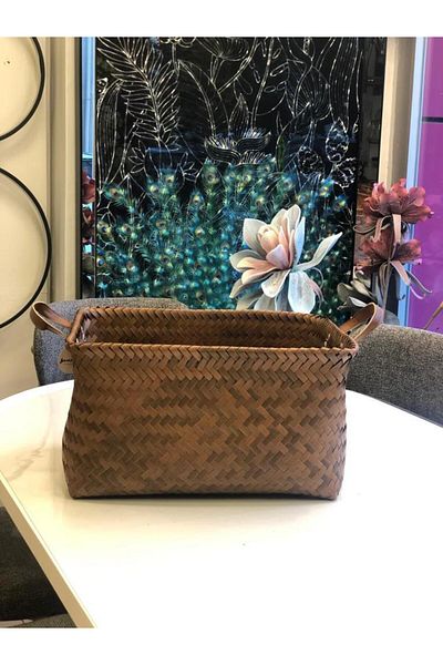 Sever Brown Rectangular Knitted Basket 46X36X24Cm
