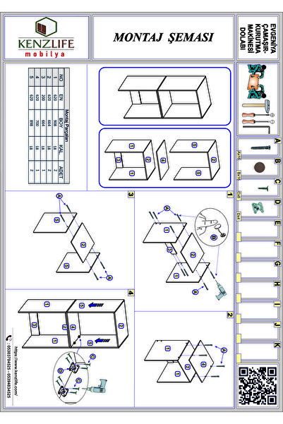 Kenzlife Çamaşır-Kurutma Makinesi Dolabı Evgeniya Byz 180*70*60 Banyo Çift Katlı Kapaksız Arkalıksız