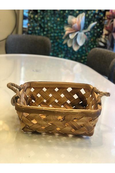 Sever Wooden Wicker Square Basket 30X30X10Cm