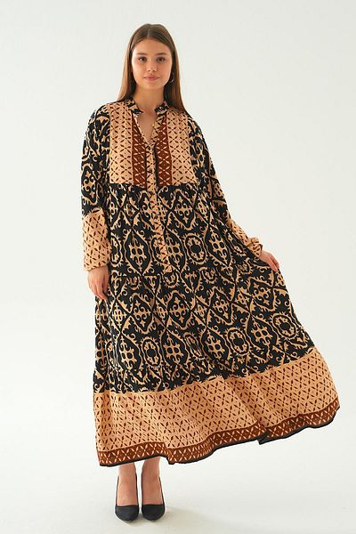 Rays 2643 Model Kuruveza Collar Patterned Brown Dress