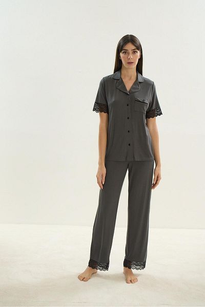 Sevim Women's Long Sleeve Front Buttoned Viscose Green Pajamas Set 67951