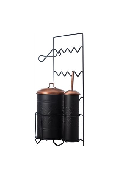 Mudo Home Black Metal Trash Can - Toilet Brush and Paper Holder
