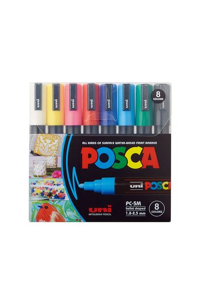 UNİ-BALL Uni Poster Marker Posca Set Pc-5M/8C Main Color 8 Pieces