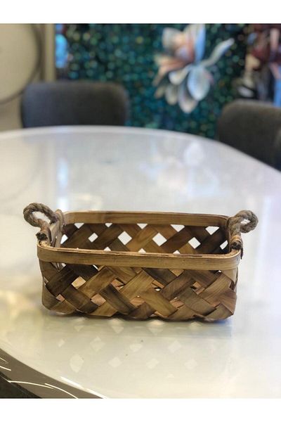 Sever Wooden Wicker Rectangular Basket 27X27X9Cm