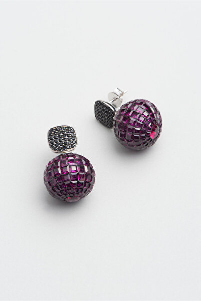 So CHIC... Created Ruby Taşlı 18 Ayar Beyaz Altın Kaplama Gümüş Küre Tasarımlı Küpe