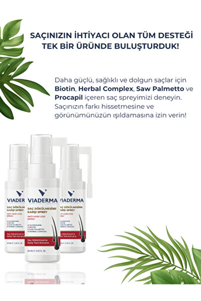 Viaderma Saç Dökülmesine Karşı Sprey 60 ml - Tüm Saç Tipleri İçin, Suya Dayanıklı, Unisex