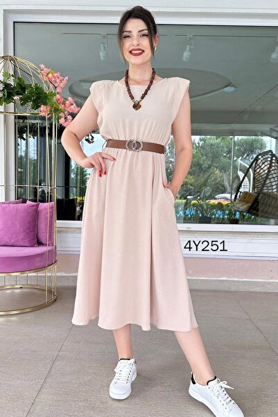 İnce Topuk Aerobin Dress - Crew Neck and Wadding Detail, 4Y251