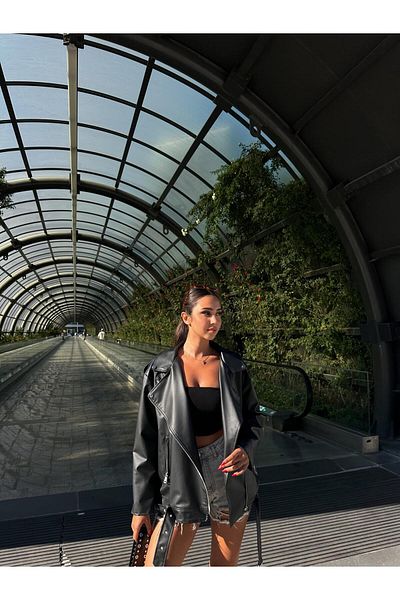 VOLT CLOTHİNG Damen-Lederjacke mit Gürtel