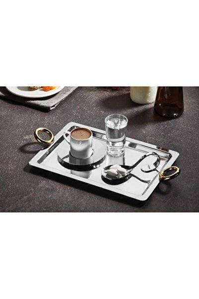 DUBAİ Arow Gold Coffee Tray with Handle Tr-4557