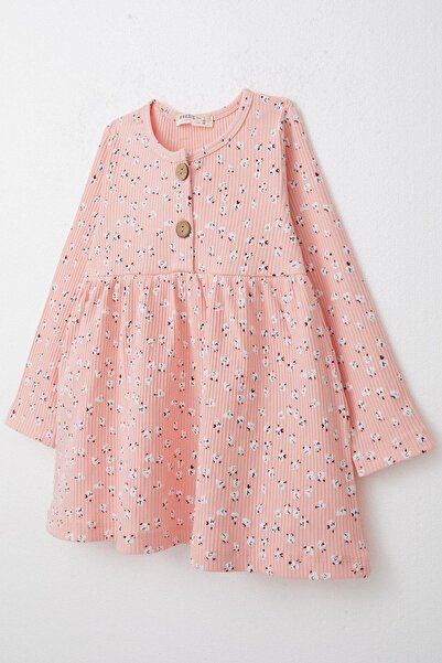 Breeze 1.5-5 Years Girl's Floral Patterned Long Sleeve Dress - Salmon