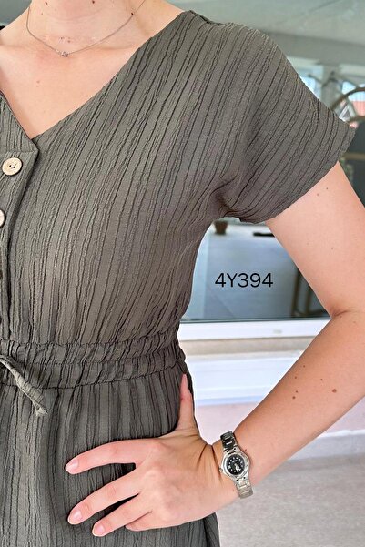 İnce Topuk Button Detailed Elastic Waist Dress - 4Y394