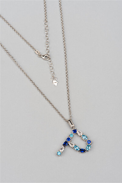 So CHIC... P Harfi Gökyüzü Renkli 18 Ayar Beyaz Altın Kaplama Gümüş Kolye