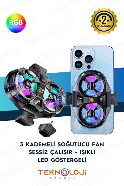 Phone Cooler Fan Double Propeller Compatible with All Phone Models with 3-stage Illuminated Indicator