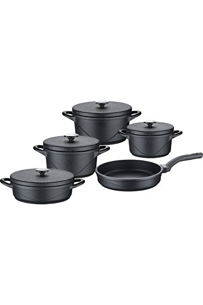 OMS 3556 - WAWE - 9 Parça, Biogranit Döküm, Tencere Seti Antrasit Gövde, Plat...