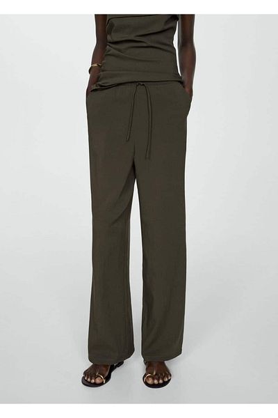 MANGO Woman Straight-cut trousers with lace-up waistband