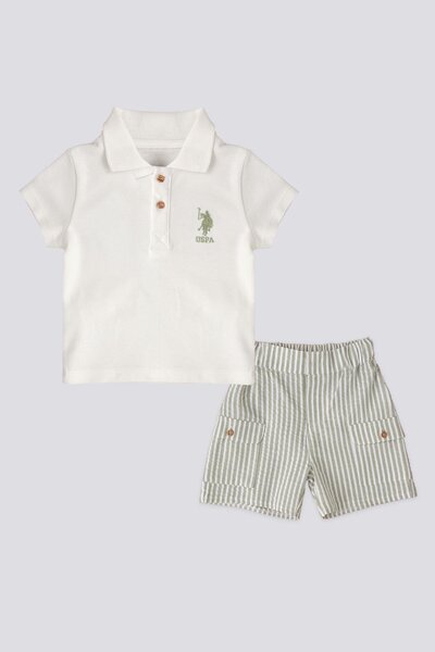 U.S. Polo Assn. قاعدة. بولو أسن. بيبي بوي بيكيه - طقم قطعتين - كريمي - كاكي فاتح