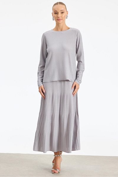 Tığ Triko Gray Rayon Set - Glittered Skirt