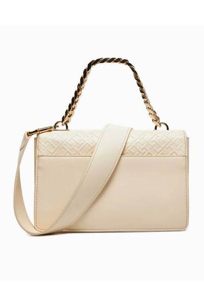 Tommy Hilfiger Kadın Deri Marka Logolu Fermuarlı Günlük Kullanım Bej Omuz Çantası AW0AW16108-AEF