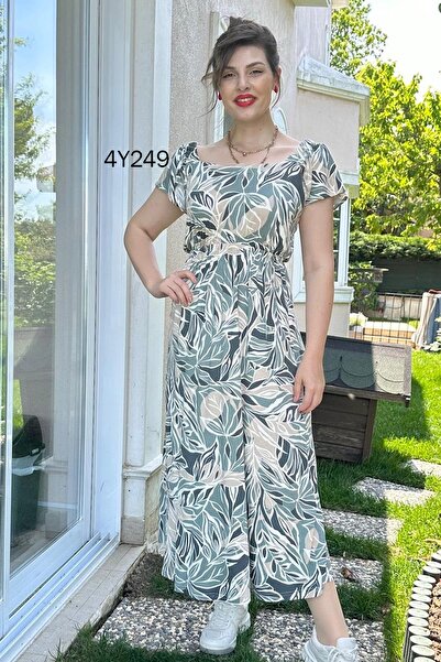 İnce Topuk فستان فيسكوز بياقة مربعة - 4Y249