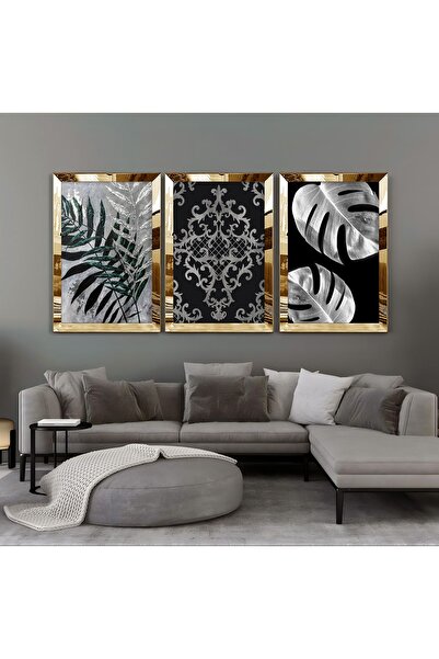 Harikabirev Wonderfulabrev | Silver-Black Leaf&Flower Combin | Plexy Frame Mdf Table Krfz