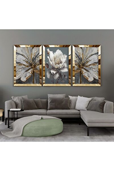 Harikabirev HARİKABİREV | COMBINAT DE FLORI ALB-GRIS | TABLO MDF CU CADRU PLEXY KRFZ
