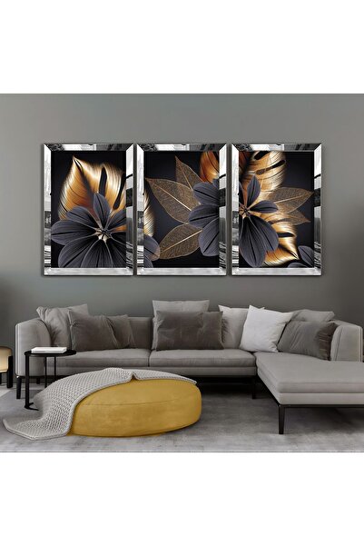 Harikabirev Harikabi̇rev - 06 Model Gold-Black Flower Combination, Plexi Framed Mdf Painting