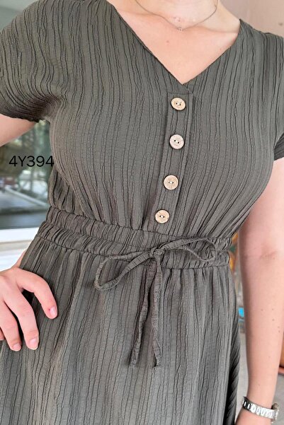 İnce Topuk Button Detailed Elastic Waist Dress - 4Y394